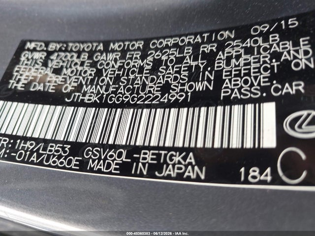 Lexus ES 350 2016 JTHBK1GG9G2224991 Image 9