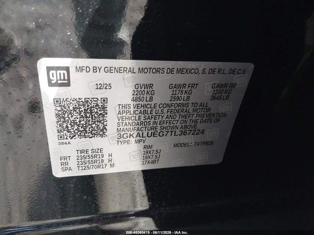 Aukcja sprzedaży 2026 Gmc Terrain Awd Elevation, vin: 3GKALUEG7TL367224, numer aukcji: 45360419