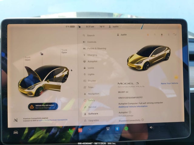 2021 Tesla Model 3 Standard Range Plus Rear-wheel Drive მანქანა იყიდება აუქციონზე, vin: 5YJ3E1EA5MF051717, აუქციონის ნომერი: 45360467
