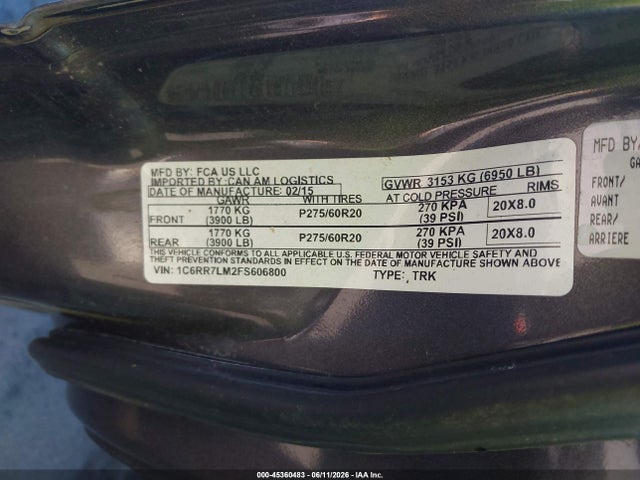 RAM 1500 Slt 2015 1C6RR7LM2FS606800 Image 9
