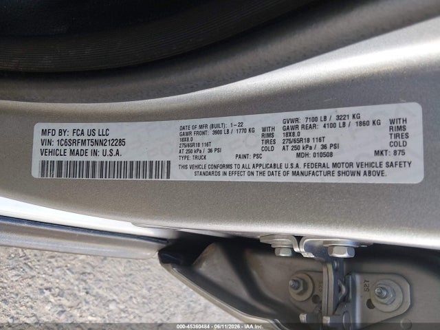 1C6SRFMT5NN212285 RAM 1500 Big Horn 4x4 6&#039;4 Box