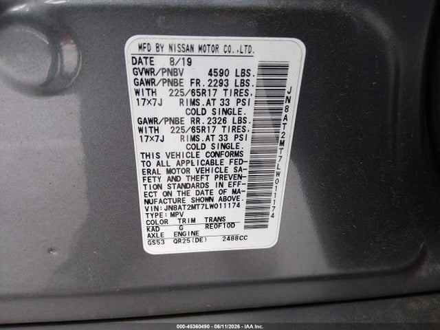 JN8AT2MT7LW011174 Nissan Rogue Sv Fwd
