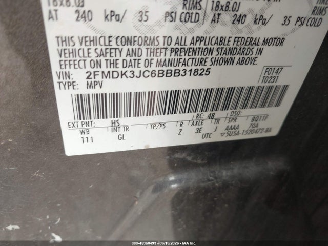 Продажа на аукционе авто 2011 Ford Edge Sel, vin: 2FMDK3JC6BBB31825, номер лота: 45360493