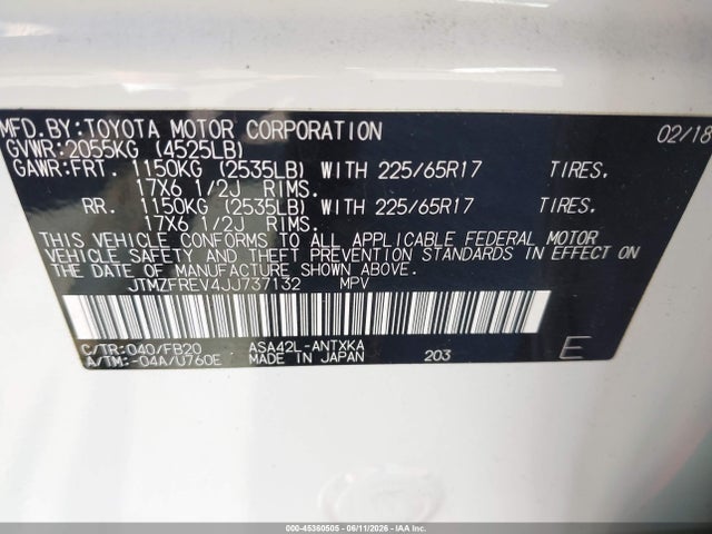 JTMZFREV4JJ737132 Toyota RAV4 LE