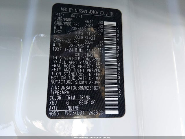 JN8AT3CB8MW231827 Nissan Rogue Sl Intelligent Awd