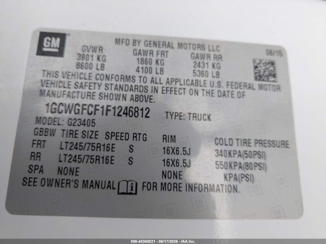 1GCWGFCF1F1246812 Chevrolet Express 2500 Work Van