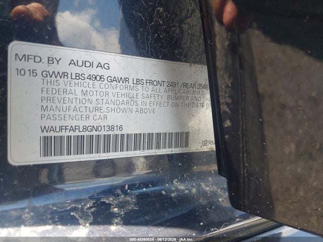 45360524 :رقم المزاد ، WAUFFAFL8GN013816 vin ، 2016 Audi A4 Premium Plus مزاد بيع