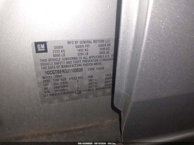 1GCGTBEN3J1103639 Chevrolet Colorado 4wd Work Truck