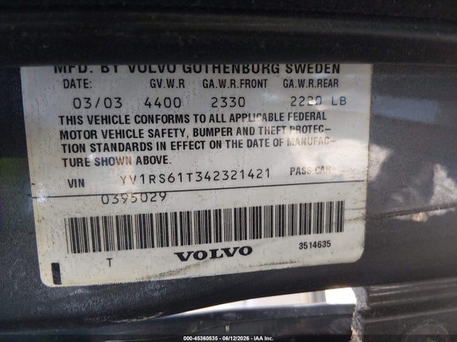 Продажа на аукционе авто 2004 Volvo S60 2.4, vin: YV1RS61T342321421, номер лота: 45360535