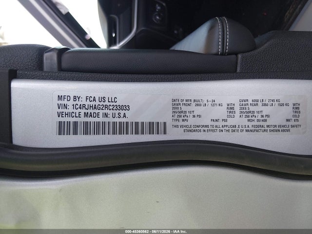 2024 Jeep Grand Cherokee Altitude X 4x4 მანქანა იყიდება აუქციონზე, vin: 1C4RJHAG2RC233033, აუქციონის ნომერი: 45360562