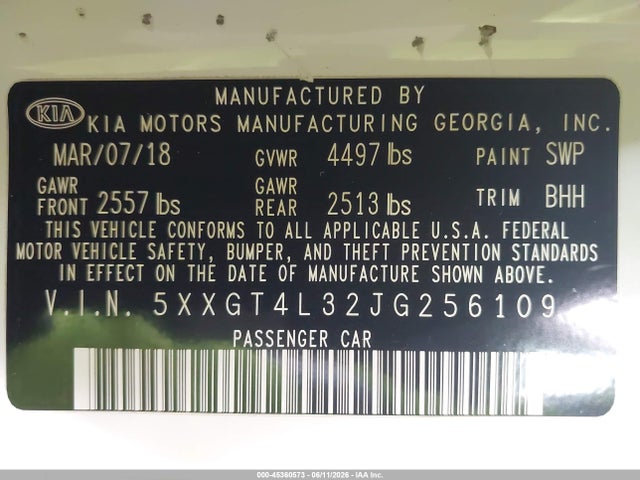 KIA Optima Lx 2018 5XXGT4L32JG256109 Image 9