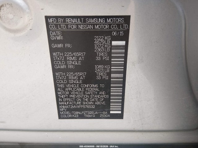 Продажа на аукционе авто 2015 Nissan Rogue S, vin: KNMAT2MVXFP576532, номер лота: 45360589