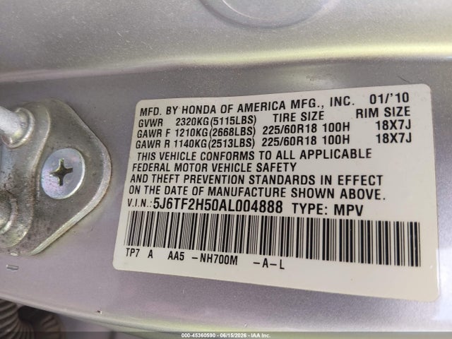 Продажа на аукционе авто 2010 Honda Accord Crosstour Ex-l, vin: 5J6TF2H50AL004888, номер лота: 45360590