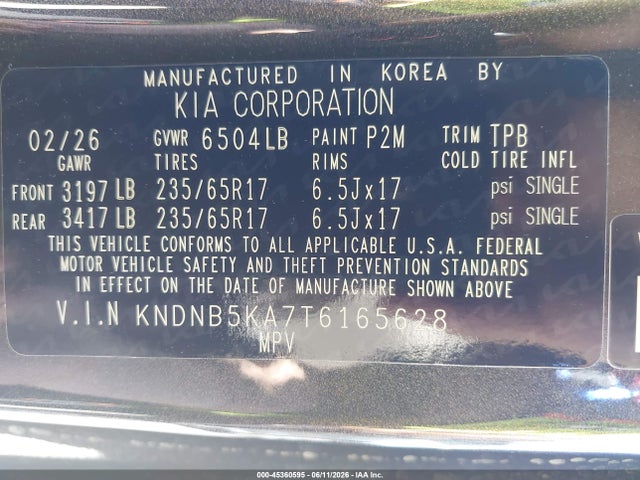 KNDNB5KA7T6165628 KIA Carnival Mpv Hybrid Lxs