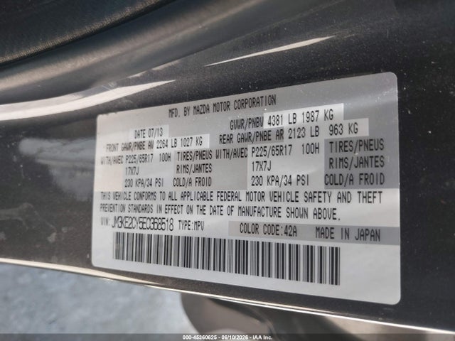 45360625 :رقم المزاد ، JM3KE2CY5E0368518 vin ، 2014 Mazda Cx-5 Touring مزاد بيع