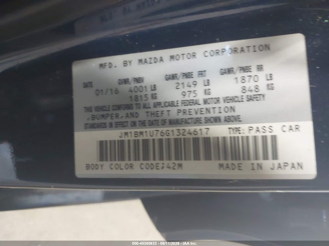Aukcja sprzedaży 2016 Mazda Mazda3 I Sport, vin: JM1BM1U76G1324617, numer aukcji: 45360632