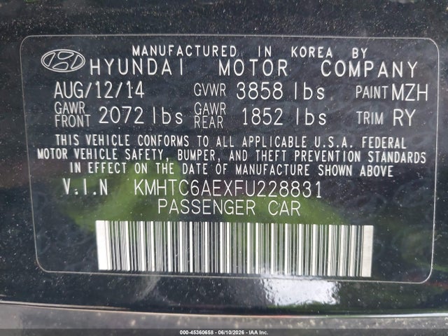 Aukcja sprzedaży 2015 Hyundai Veloster Turbo, vin: KMHTC6AEXFU228831, numer aukcji: 45360658