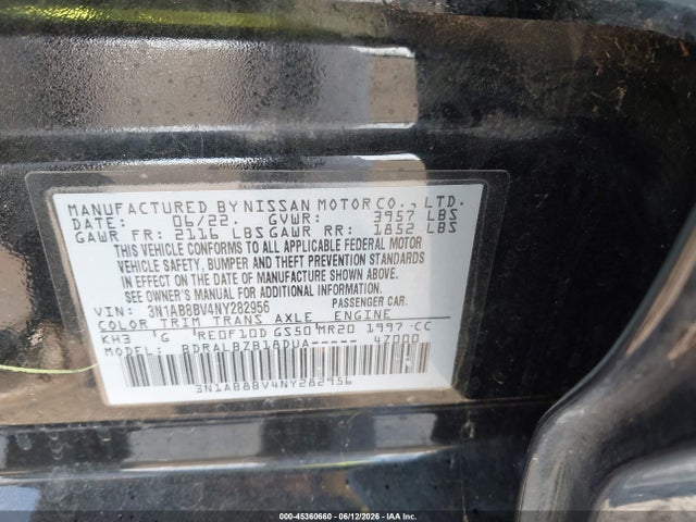 Продажа на аукционе авто 2022 Nissan Sentra S Xtronic Cvt, vin: 3N1AB8BV4NY282956, номер лота: 45360660