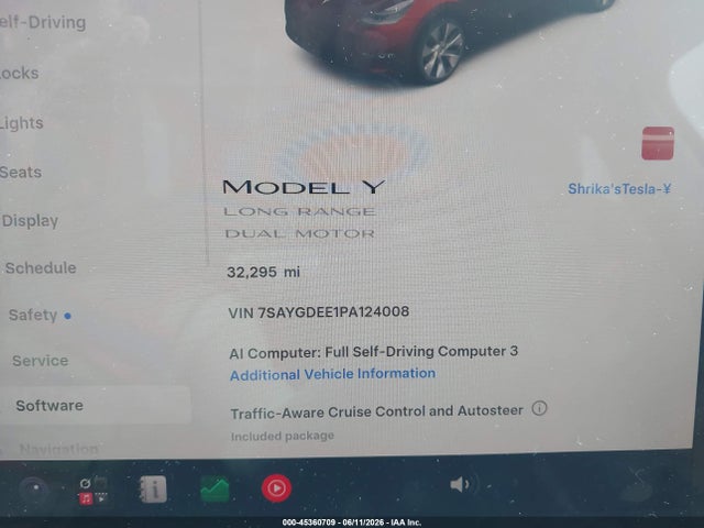 2023 Tesla Model Y Awd/long Range Dual Motor All-wheel Drive მანქანა იყიდება აუქციონზე, vin: 7SAYGDEE1PA124008, აუქციონის ნომერი: 45360709