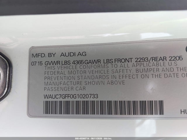 Продажа на аукционе авто 2016 Audi A3 1.8t Premium, vin: WAUC7GFF0G1020733, номер лота: 45360714