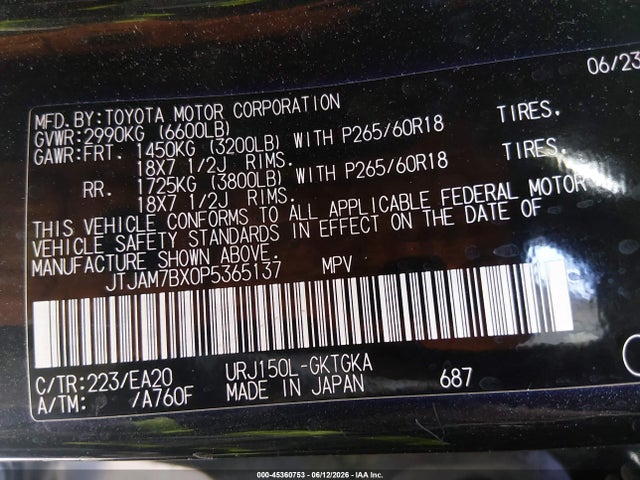 Продаж на аукціоні авто 2023 Lexus 460 Premium, vin: JTJAM7BX0P5365137, номер лоту: 45360753