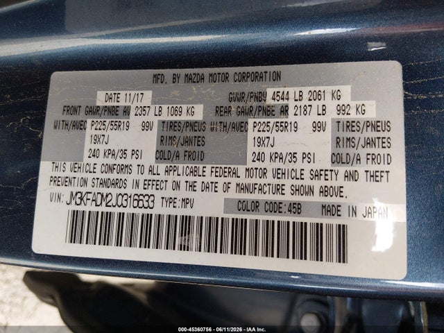 Aukcja sprzedaży 2018 Mazda Cx-5 Grand Touring, vin: JM3KFADM2J0316633, numer aukcji: 45360756