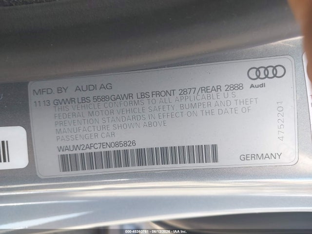 Aukcja sprzedaży 2014 Audi S7 4.0t Prestige, vin: WAUW2AFC7EN085826, numer aukcji: 45360761