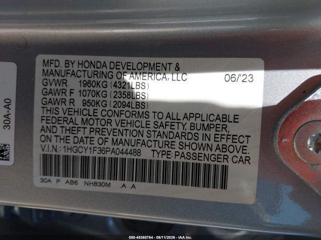 Honda ACCORD EX 2023 1HGCY1F36PA044488 Image 9