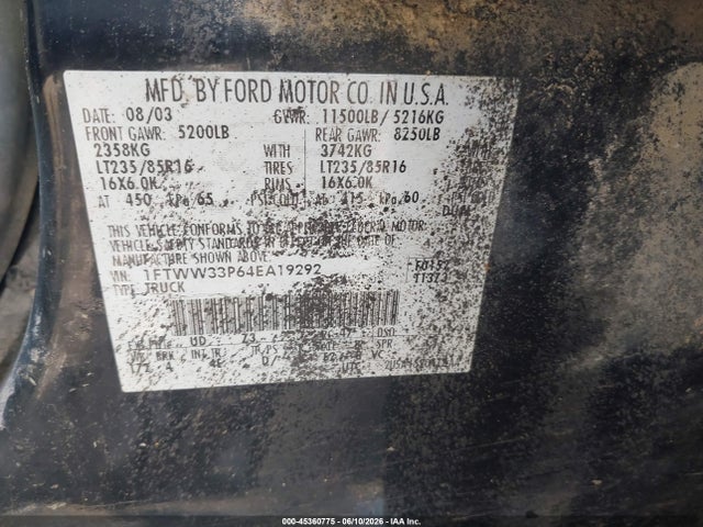 Aukcja sprzedaży 2004 Ford F-350 Lariat/xl/xlt, vin: 1FTWW33P64EA19292, numer aukcji: 45360775