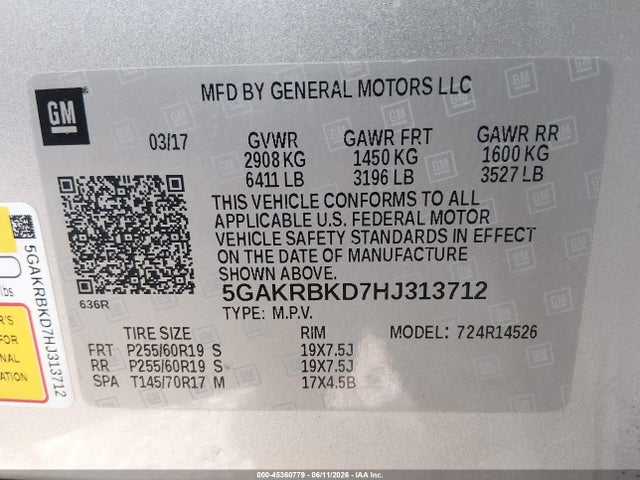 Продажа на аукционе авто 2017 Buick Enclave Leather, vin: 5GAKRBKD7HJ313712, номер лота: 45360779
