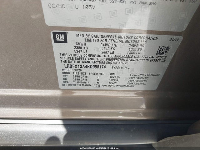 Aukcja sprzedaży 2019 Buick Envision Preferred, vin: LRBFX1SA4KD088174, numer aukcji: 45360815
