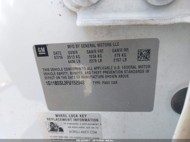 Chevrolet MALIBU LS 2015 1G11B5SL3FU152948 Image 9