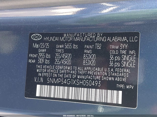 Продажа на аукционе авто 2025 Hyundai Santa Fe Hybrid Calligraphy, vin: 5NMP54G1XSH050493, номер лота: 45360838