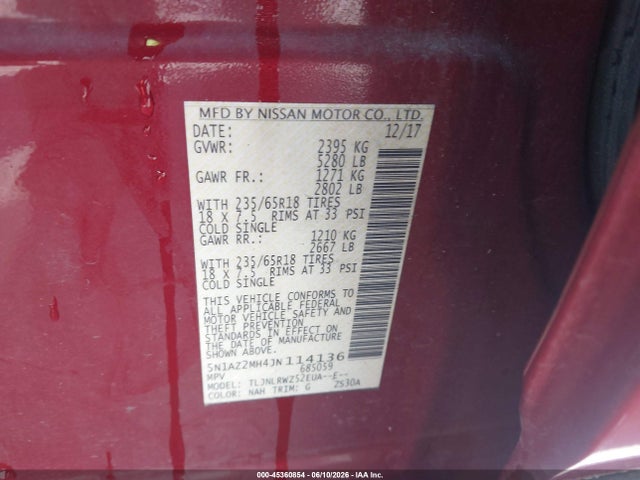 5N1AZ2MH4JN114136 Nissan MURANO SL