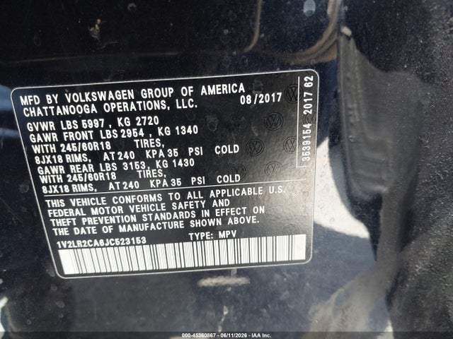 1V2LR2CA6JC523153 Volkswagen Atlas 3.6l V6 Se/3.6l V6 Se W/technology