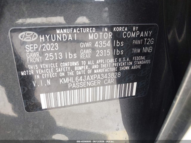 2023 Hyundai Sonata Sel მანქანა იყიდება აუქციონზე, vin: KMHL64JAXPA343828, აუქციონის ნომერი: 45360880