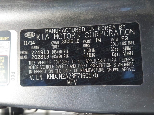 45360881 :رقم المزاد ، KNDJN2A23F7160570 vin ، 2015 Kia Soul مزاد بيع