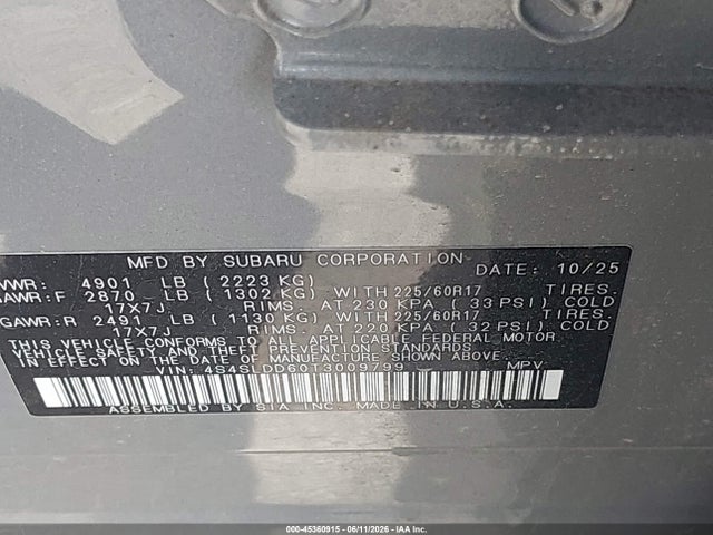 45360915 :رقم المزاد ، 4S4SLDD60T3009799 vin ، 2026 Subaru Forester Premium مزاد بيع