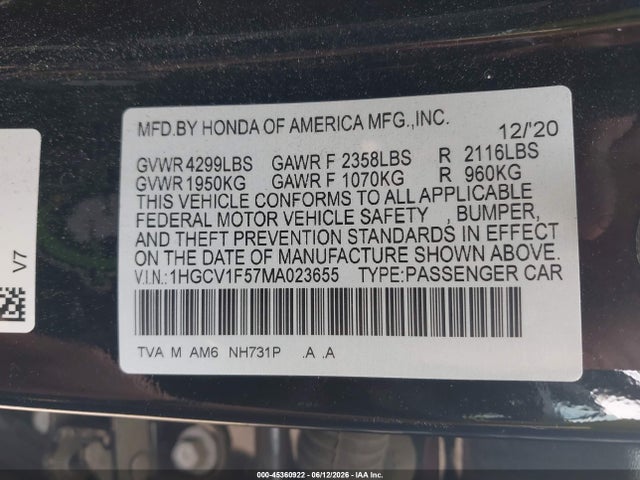 Honda Accord Ex-l 2021 1HGCV1F57MA023655 Image 9