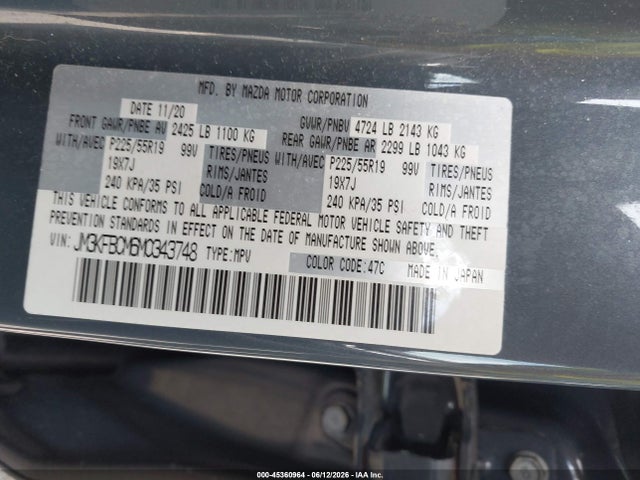 Aukcja sprzedaży 2021 Mazda Cx-5 Carbon Edition, vin: JM3KFBCM6M0343748, numer aukcji: 45360964