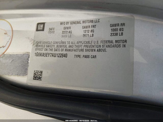 Продаж на аукціоні авто 2010 Cadillac Dts Standard, vin: 1G6KA5EY7AU122840, номер лоту: 45360965