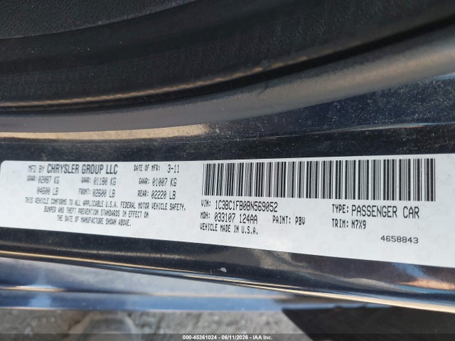 45361024 :رقم المزاد ، 1C3BC1FB0BN569052 vin ، 2011 Chrysler 200 Touring مزاد بيع