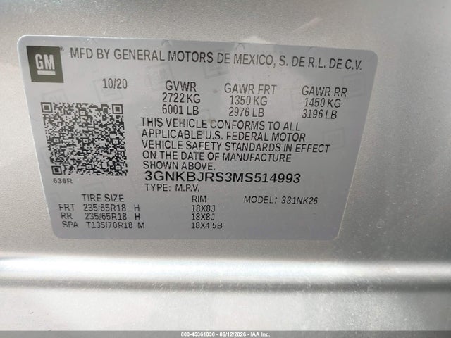 Aukcja sprzedaży 2021 Chevrolet Blazer Awd 3lt, vin: 3GNKBJRS3MS514993, numer aukcji: 45361030