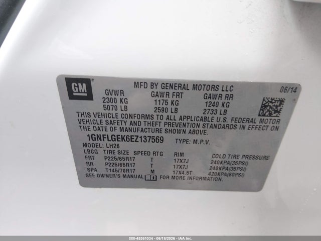 1GNFLGEK6EZ137569 Chevrolet EQUINOX LT