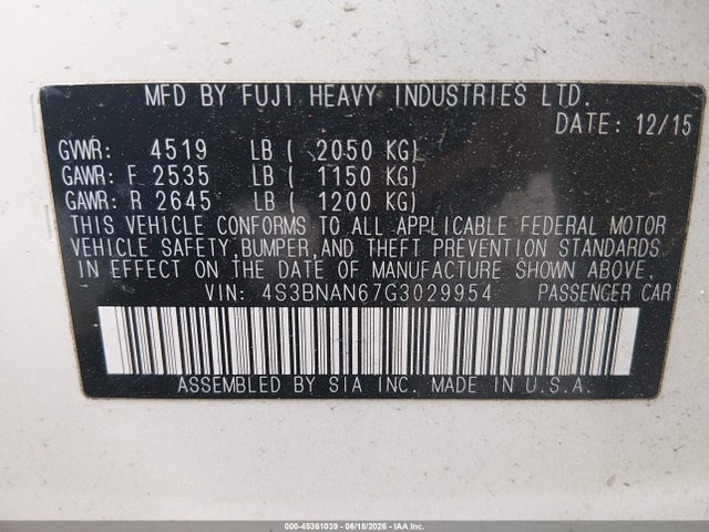 Subaru Legacy 2.5i Limited 2016 4S3BNAN67G3029954 Image 9