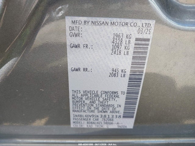 1N4BL4DV9SN381338 Nissan Altima Sv Fwd