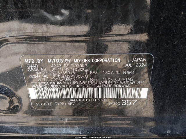 Продажа на аукционе авто 2024 Mitsubishi Outlander Sport 2.0 Es Awc/2.0 Le Awc/2.0 Ralliart Awc/2.0 S Awc/2.0 Se Awc/2.0 Trail Edition Awc, vin: JA4ARUAU1RU019532, номер лота: 45361117