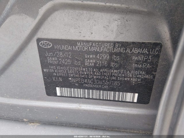 Продаж на аукціоні авто 2013 Hyundai Sonata Gls, vin: 5NPEB4AC3DH557185, номер лоту: 45361131