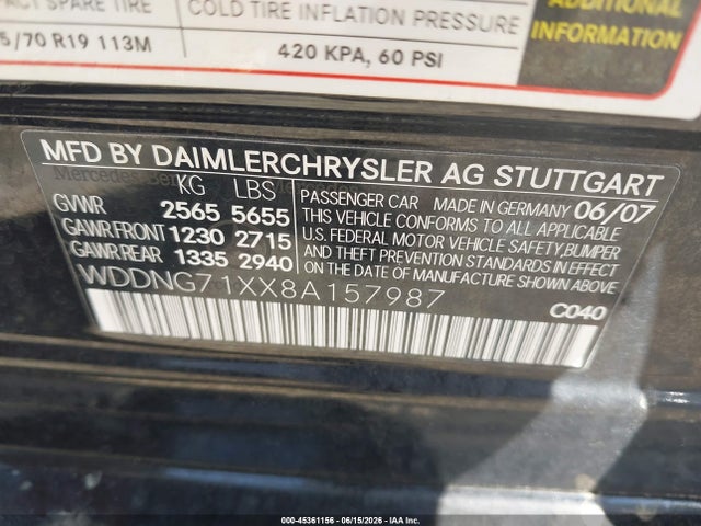 45361156 :رقم المزاد ، WDDNG71XX8A157987 vin ، 2008 Mercedes-benz S 550 مزاد بيع
