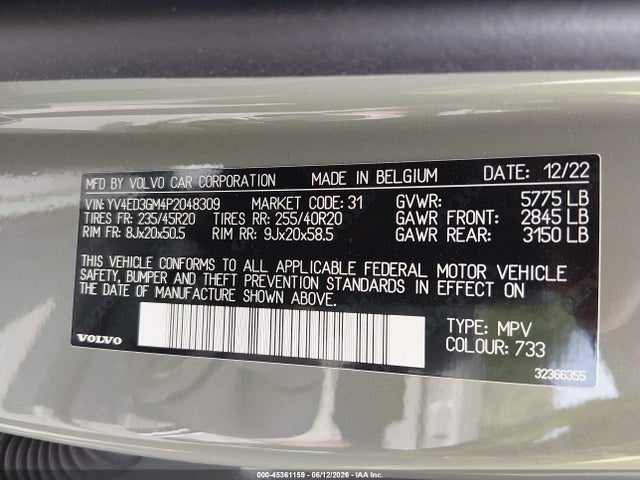 YV4ED3GM4P2048309 Volvo C40 Recharge Pure Electric Twin Ultimate